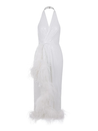  Payetli Otriş Tüy Detaylı Elbise