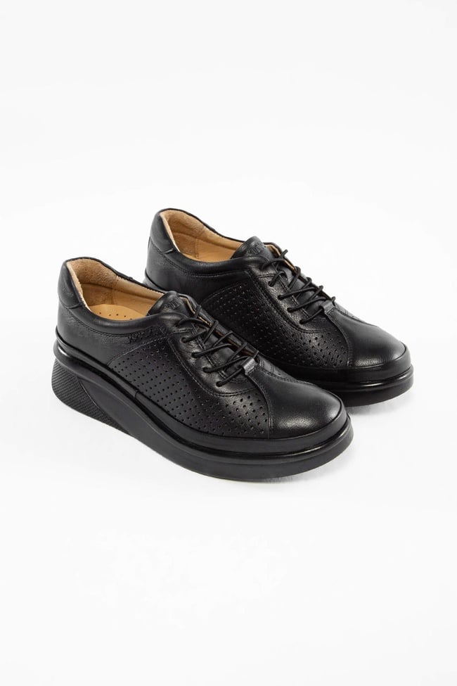  Tamer Tanca Kadın Hakiki Deri Siyah Deri Comfort Ayakkabı