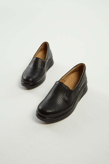  Tamer Tanca Kadın Hakiki Deri Siyah Deri Comfort Ayakkabı