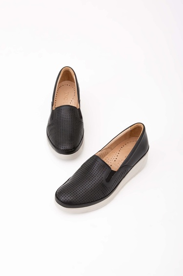  Tamer Tanca Kadın Hakiki Deri Siyah Deri Comfort Ayakkabı