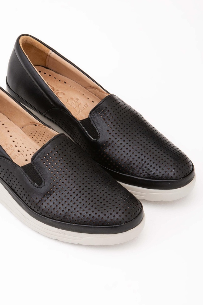  Tamer Tanca Kadın Hakiki Deri Siyah Deri Comfort Ayakkabı