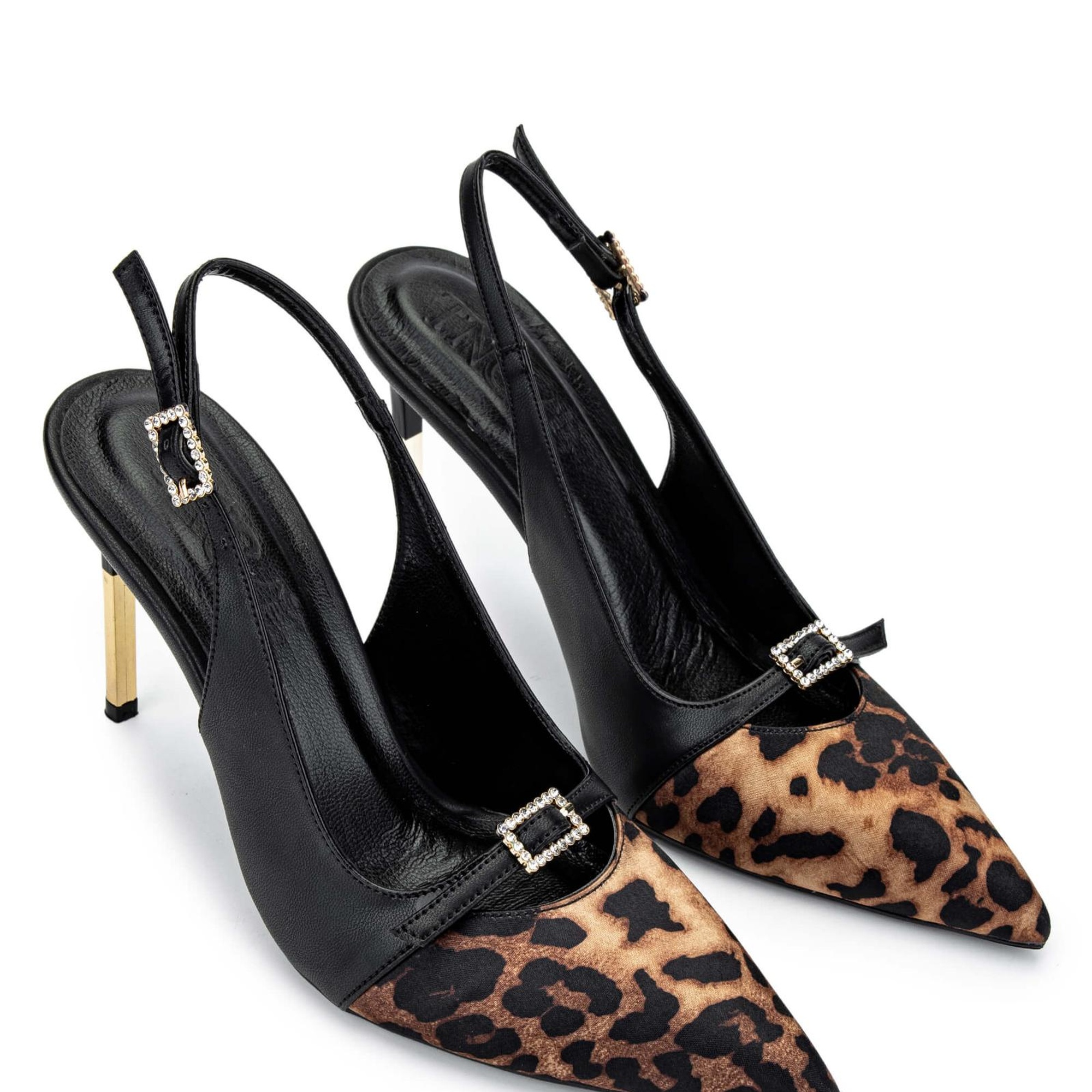 Tamer Tanca Kadın Vegan Siyah/Leopar Stiletto Ayakkabı