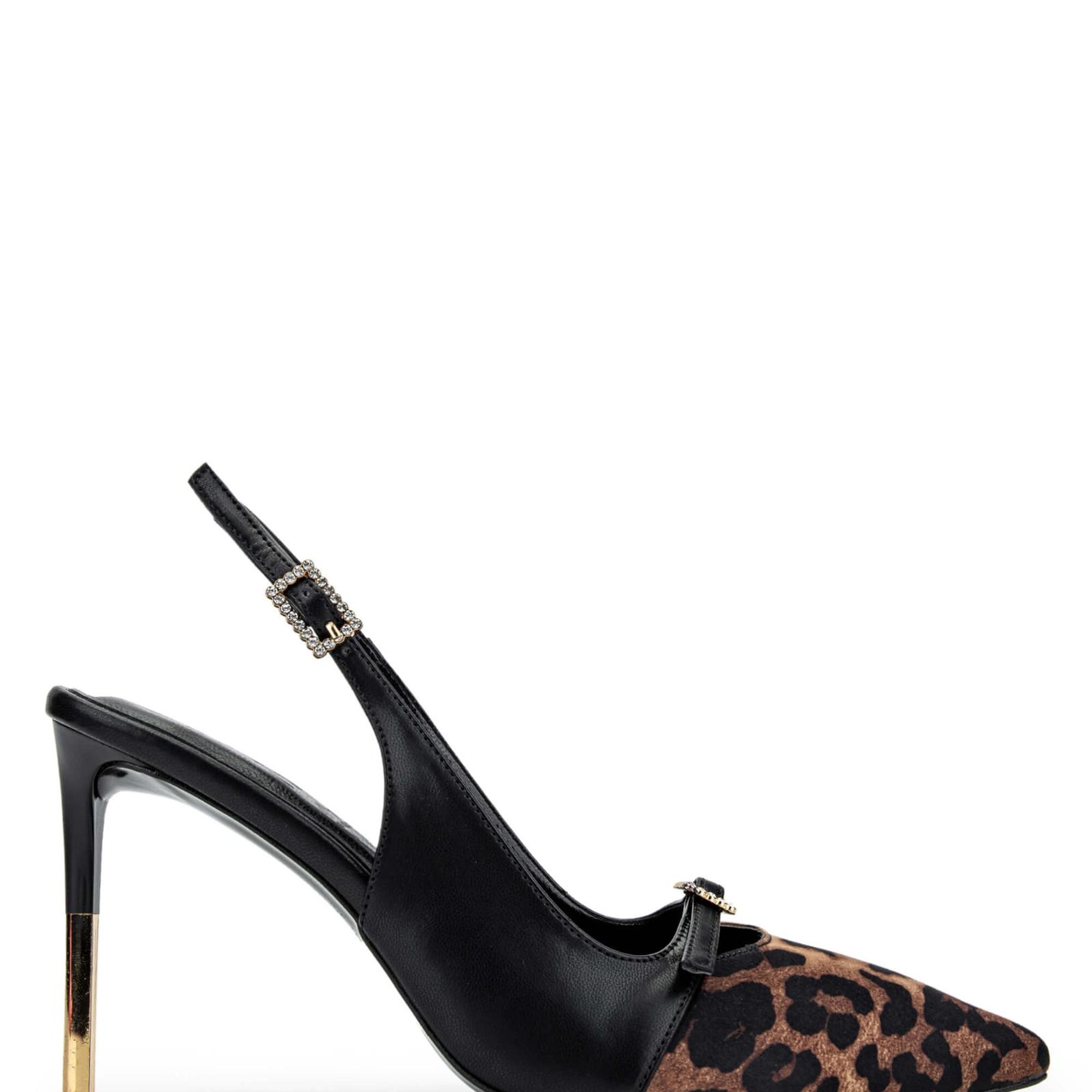 Tamer Tanca Kadın Vegan Siyah/Leopar Stiletto Ayakkabı