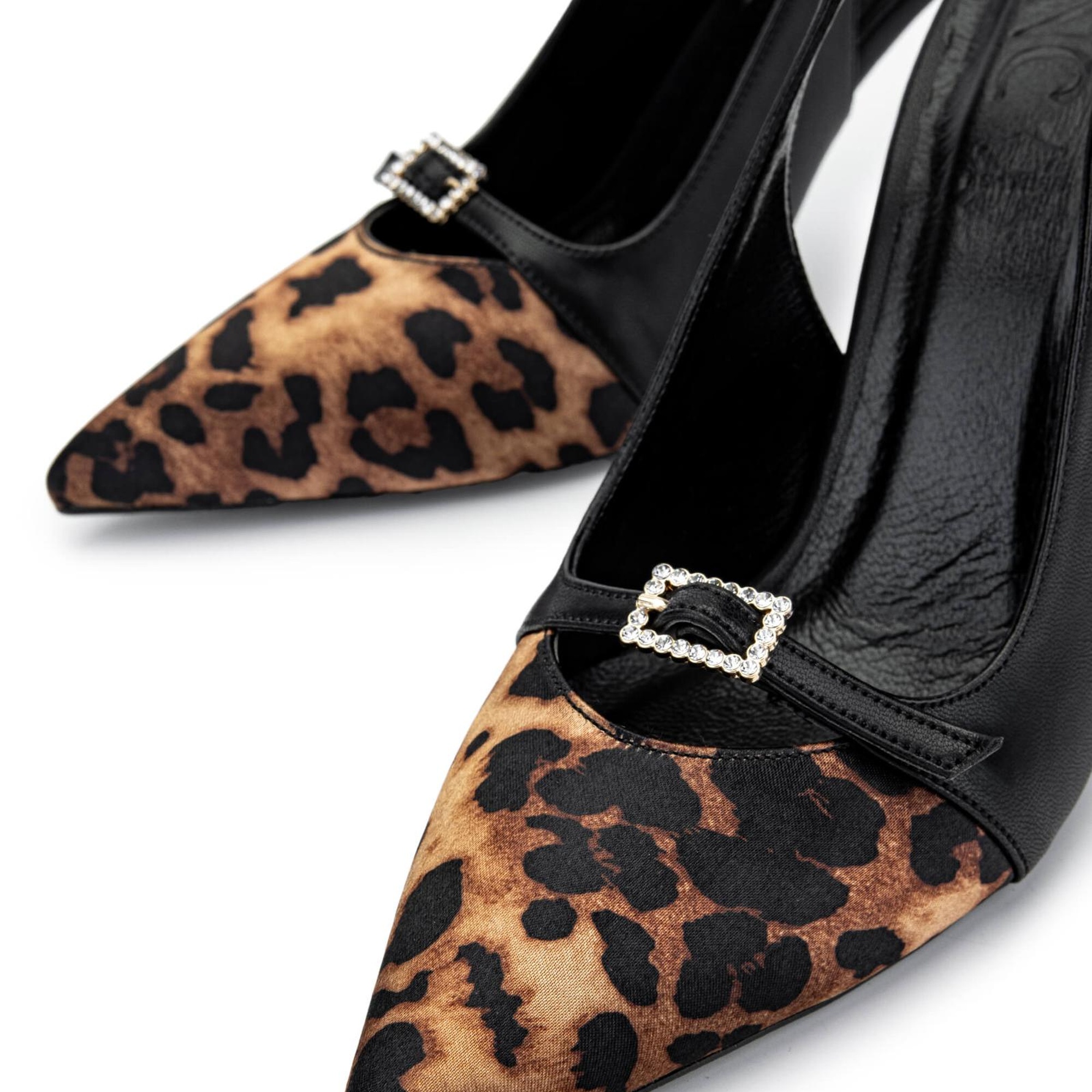 Tamer Tanca Kadın Vegan Siyah/Leopar Stiletto Ayakkabı