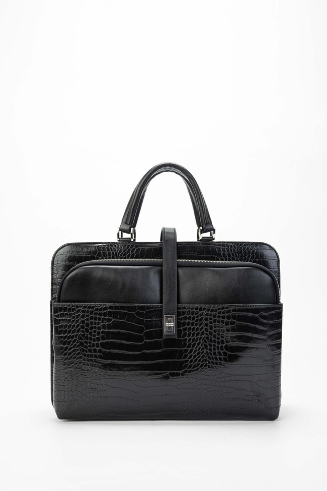  Tamer Tanca Unisex Vegan Siyah Kroko Evrak Çantası