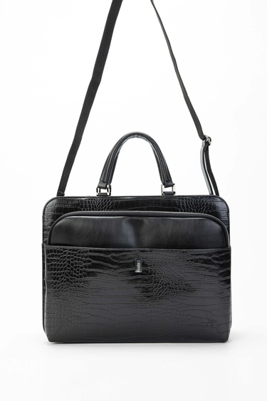  Tamer Tanca Unisex Vegan Siyah Kroko Evrak Çantası