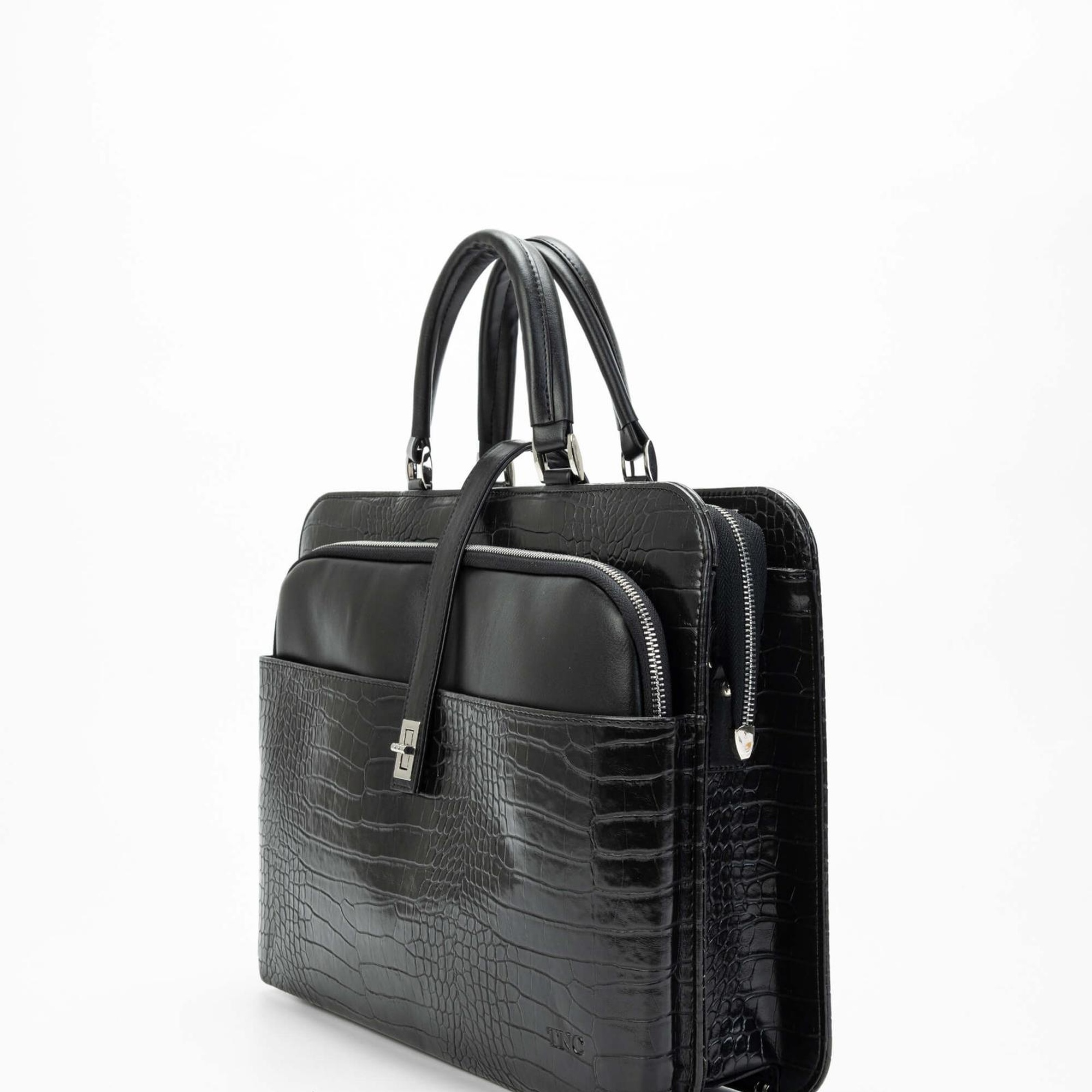 Tamer Tanca Unisex Vegan Siyah Kroko Evrak Çantası