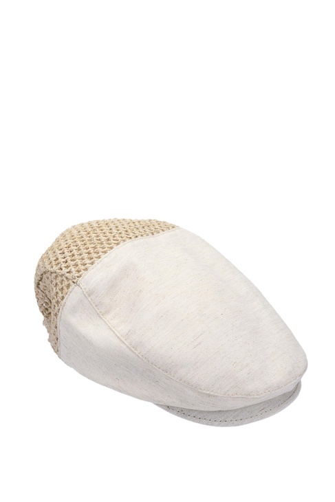  Tamer Tanca Erkek Deri/Keten/Hasır Bej Şapka