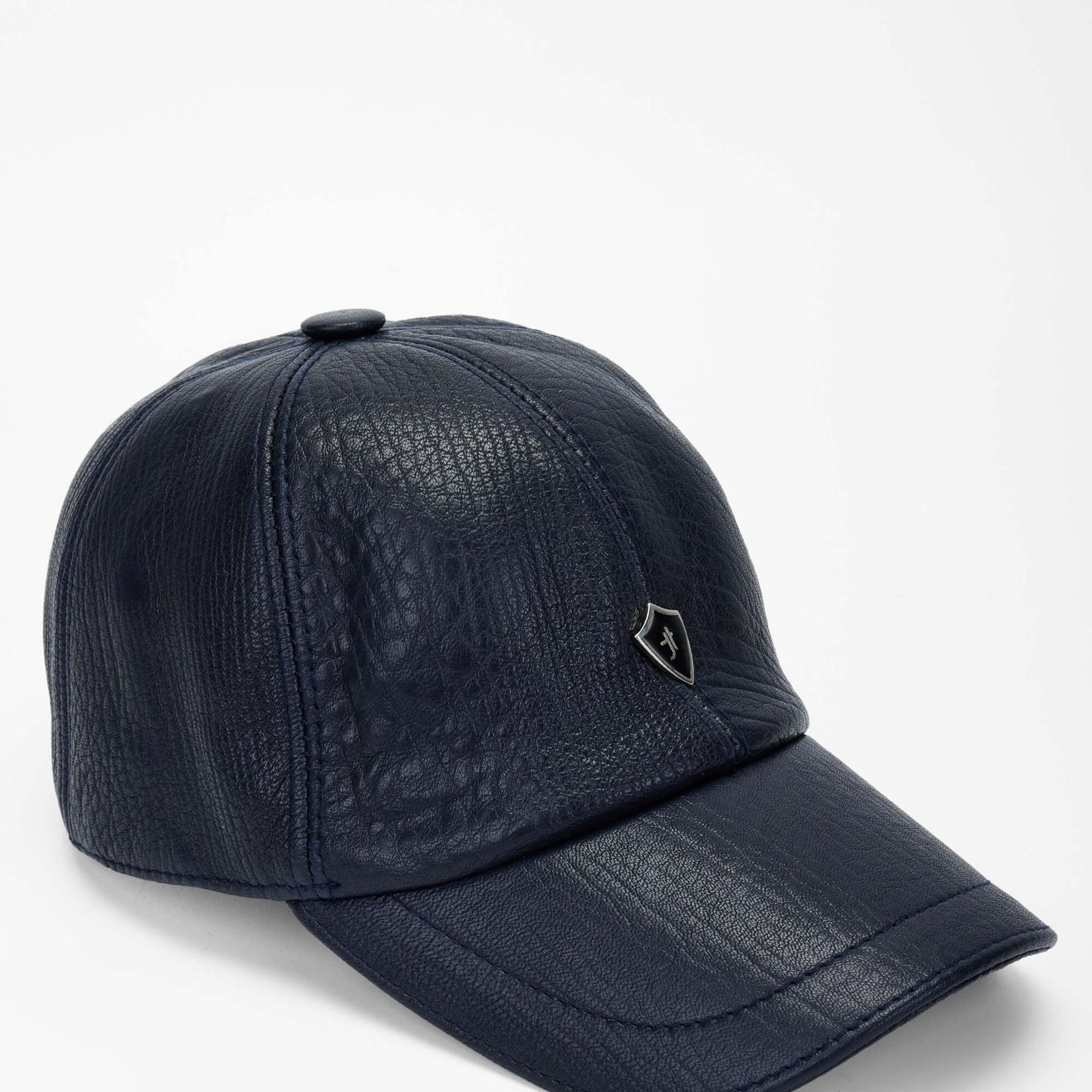 Tamer Tanca Erkek Hakiki Deri Lacivert Şapka