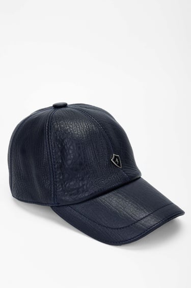  Tamer Tanca Erkek Hakiki Deri Lacivert Şapka