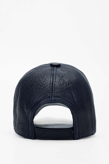  Tamer Tanca Erkek Hakiki Deri Lacivert Şapka
