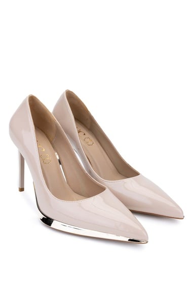  Tamer Tanca Kadın Hakiki Deri Bej Rugan Topuklu Ayakkabı