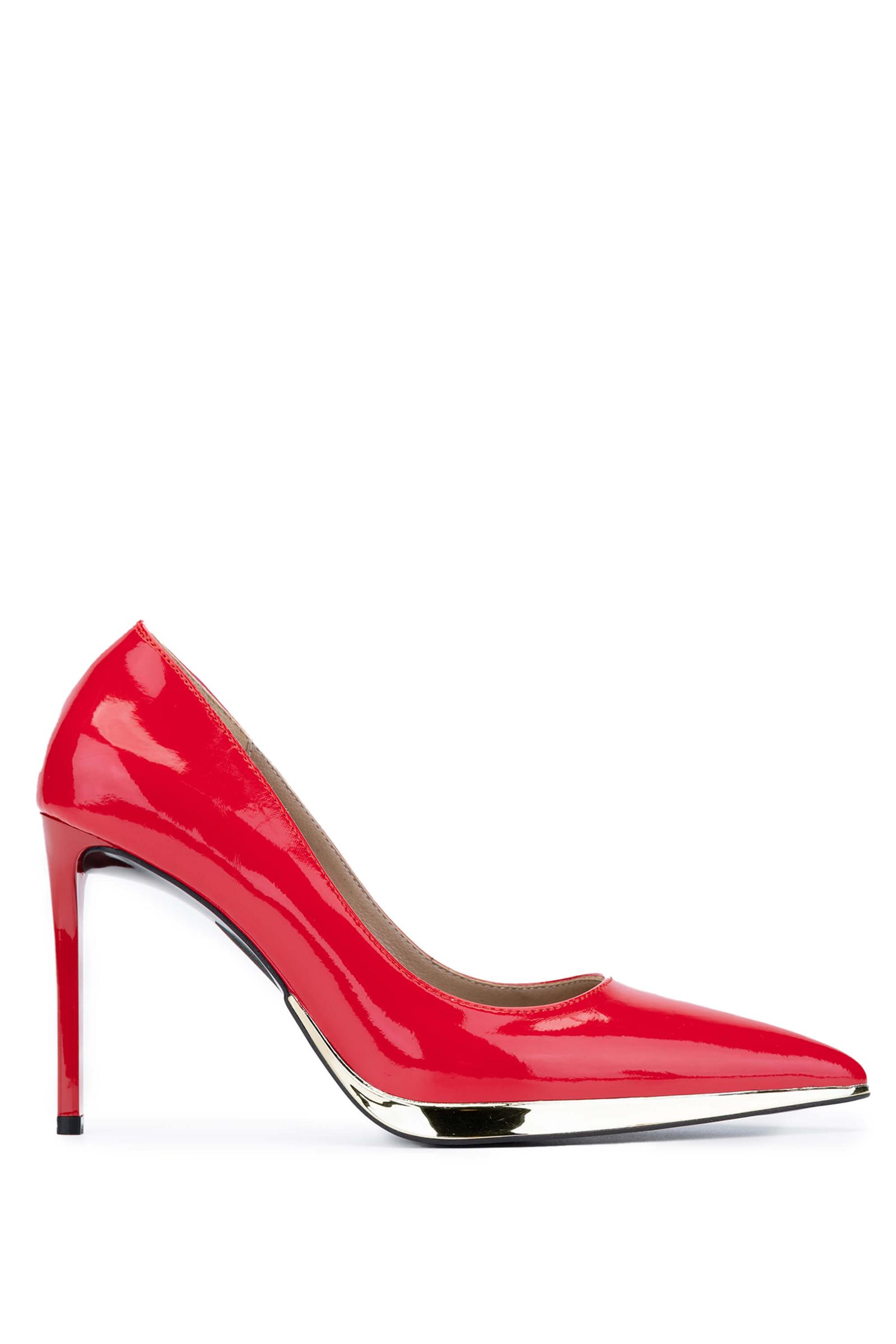  Tamer Tanca Kadın Hakiki Deri Kırmızı Rugan Topuklu Ayakkabı