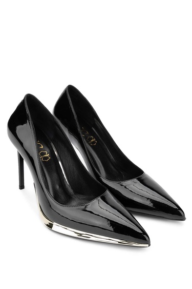  Tamer Tanca Kadın Hakiki Deri Siyah Rugan Topuklu Ayakkabı