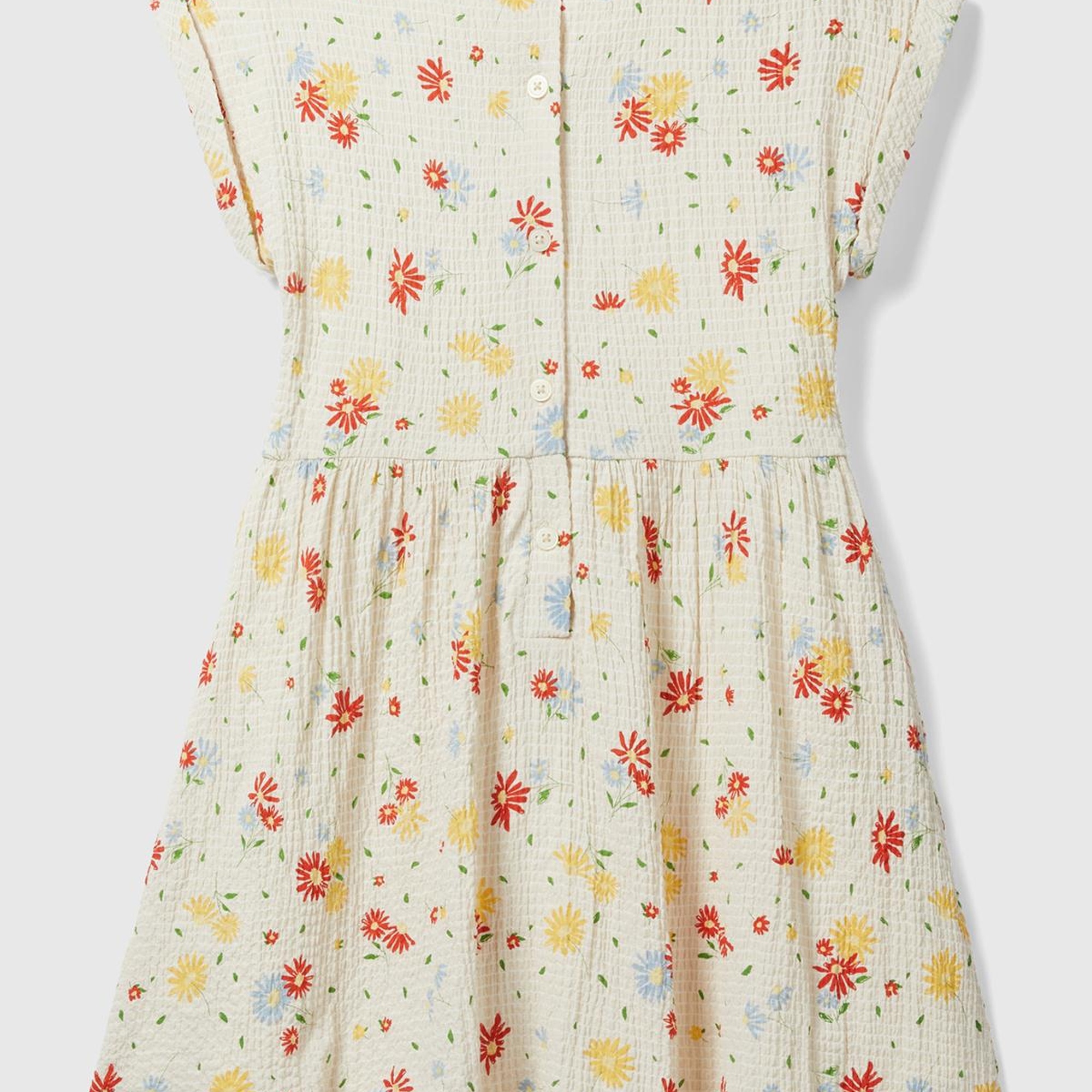Kız Çocuk Krem Mix Arkası Düğmeli Tamamı Desenli Bisiklet Yaka Elbise