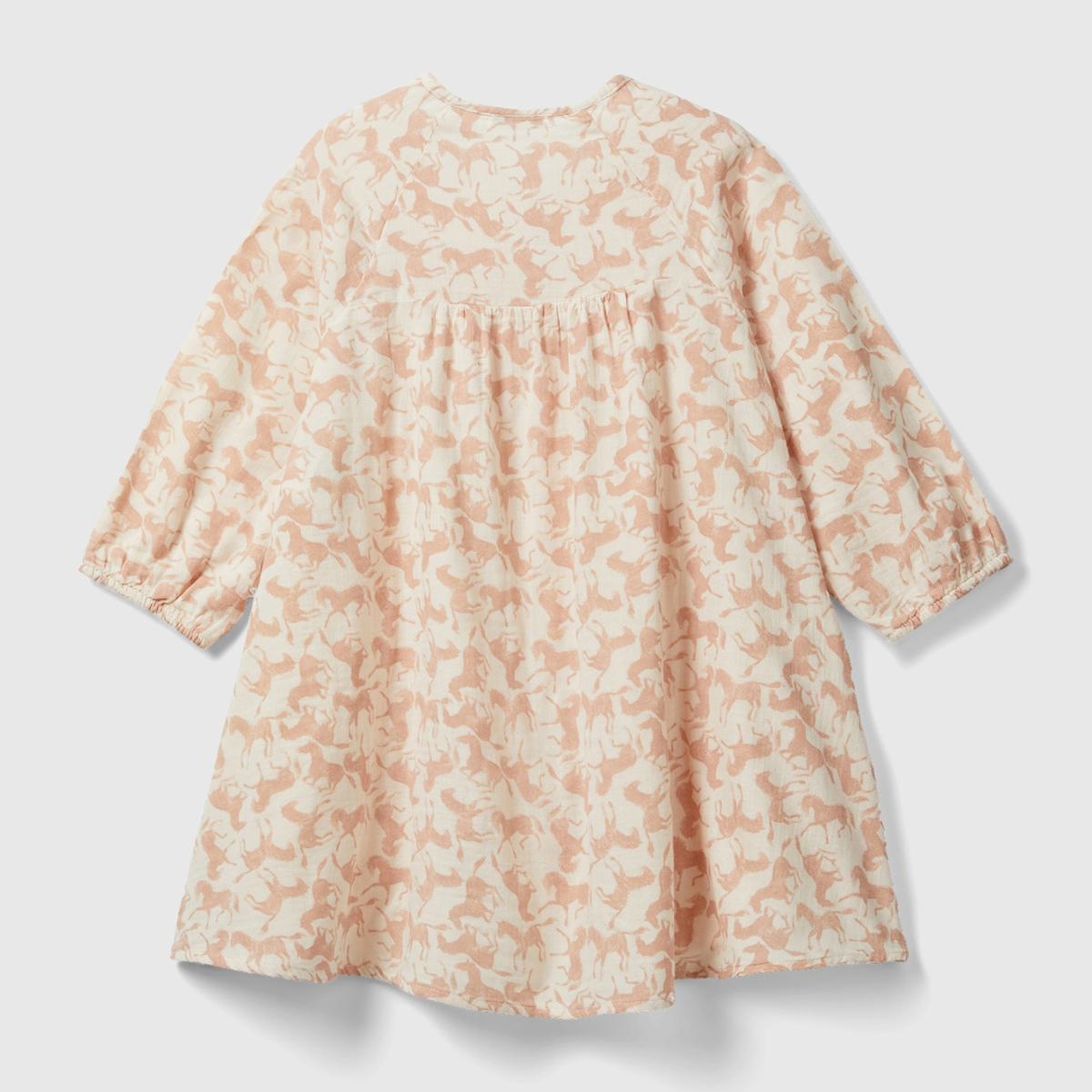 Kız Çocuk Açık Pembe Tamamı Desenli Önü Düğmeli Uzun Kollu Elbise