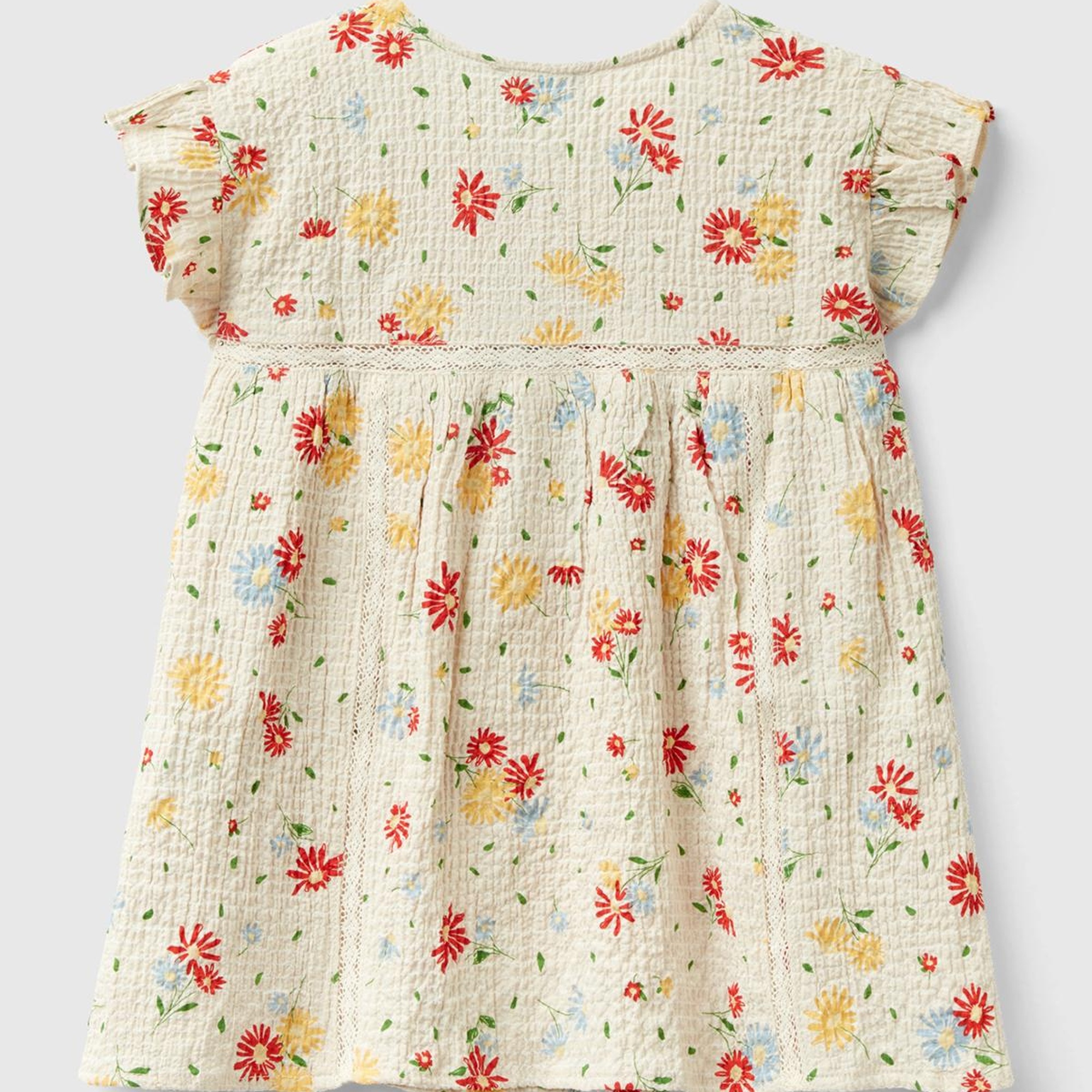 Kız Çocuk Krem Mix Önü Düğme Kapamalı Tamamı Desenli Bluz