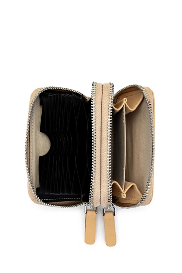  Tamer Tanca Unisex Hakiki Deri Bej Cüzdan Cuzdan