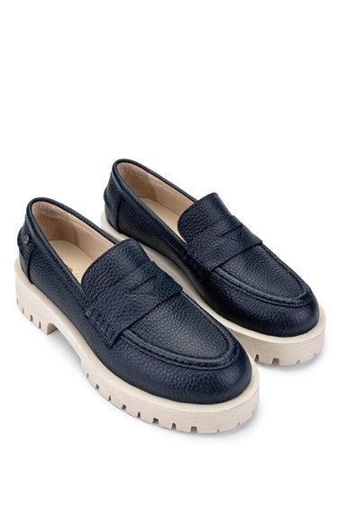  Tamer Tanca Kadın Hakiki Deri Lacivert Loafer Ayakkabı