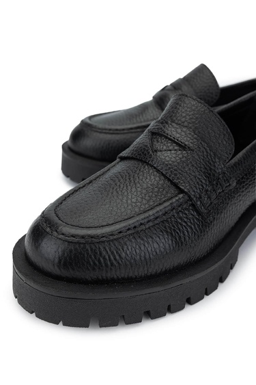  Tamer Tanca Kadın Hakiki Deri Siyah Floter Loafer Ayakkabı