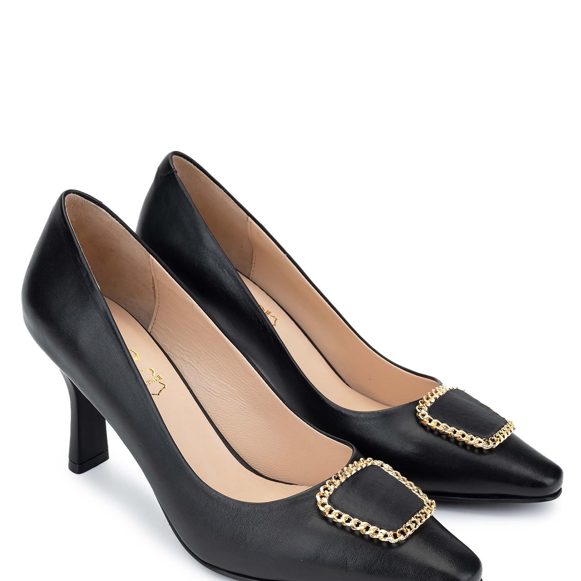 Tamer Tanca Kadın Hakiki Deri Siyah Deri Topuklu Ayakkabı