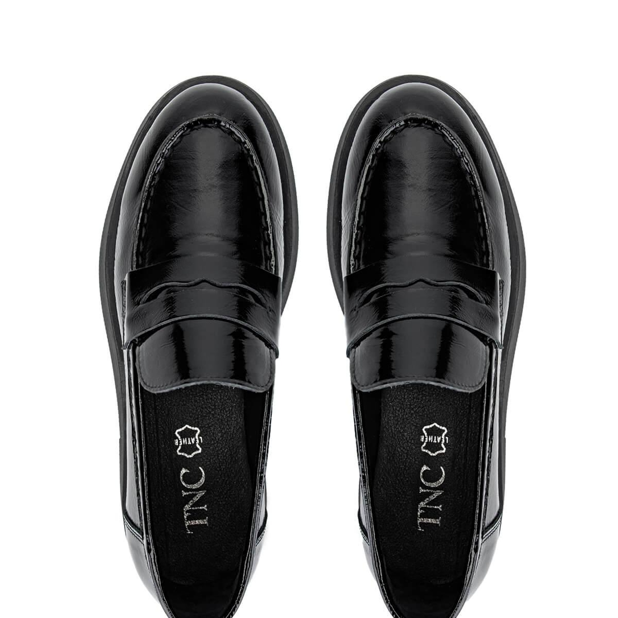 Tamer Tanca Kadın Hakiki Deri Siyah Rugan Loafer Ayakkabı