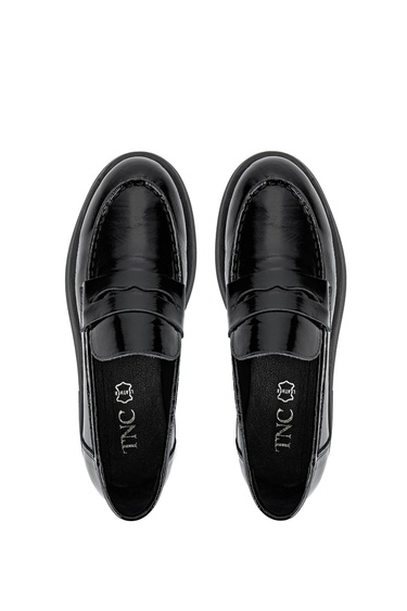  Tamer Tanca Kadın Hakiki Deri Siyah Rugan Loafer Ayakkabı
