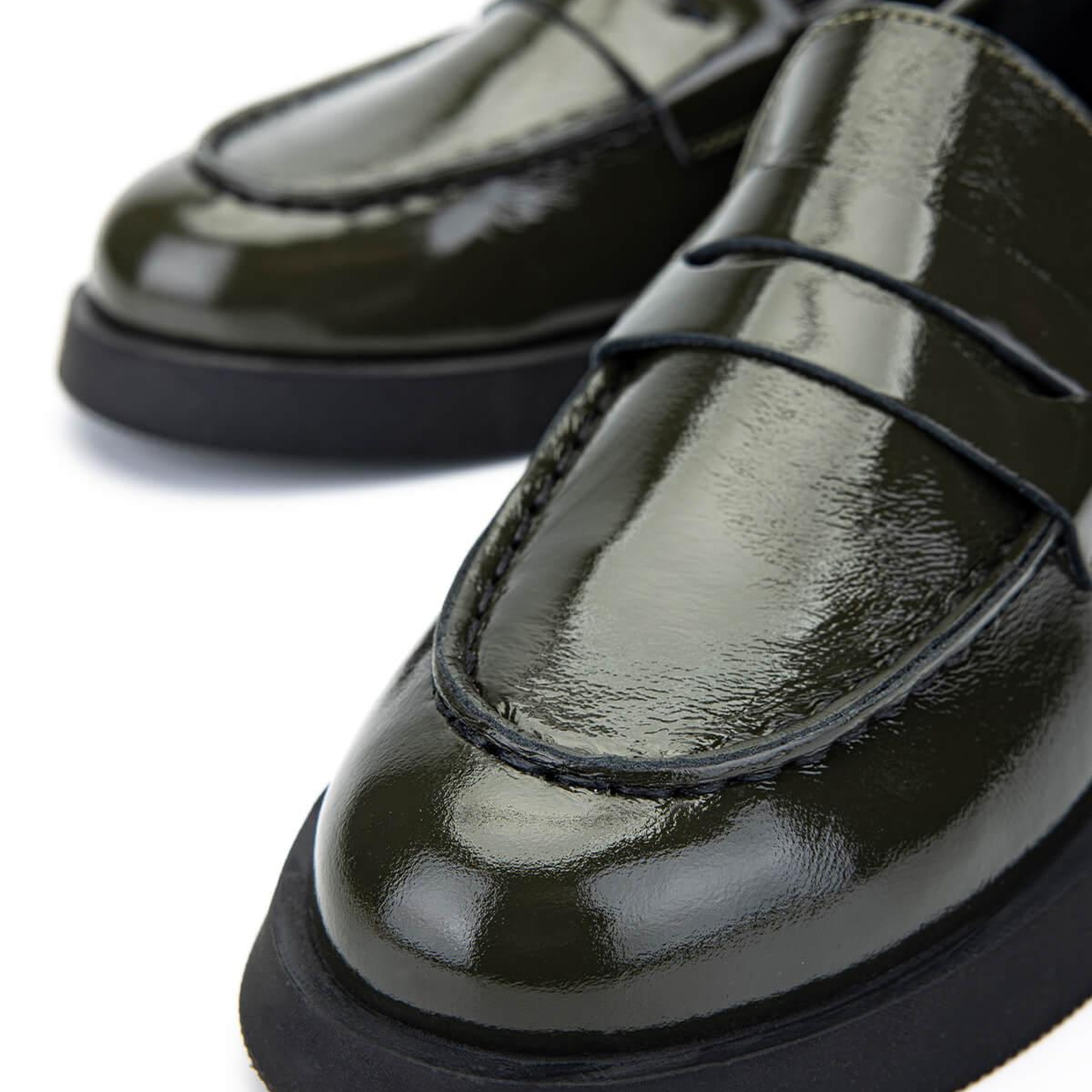 Tamer Tanca Kadın Hakiki Deri Haki Rugan Loafer Ayakkabı