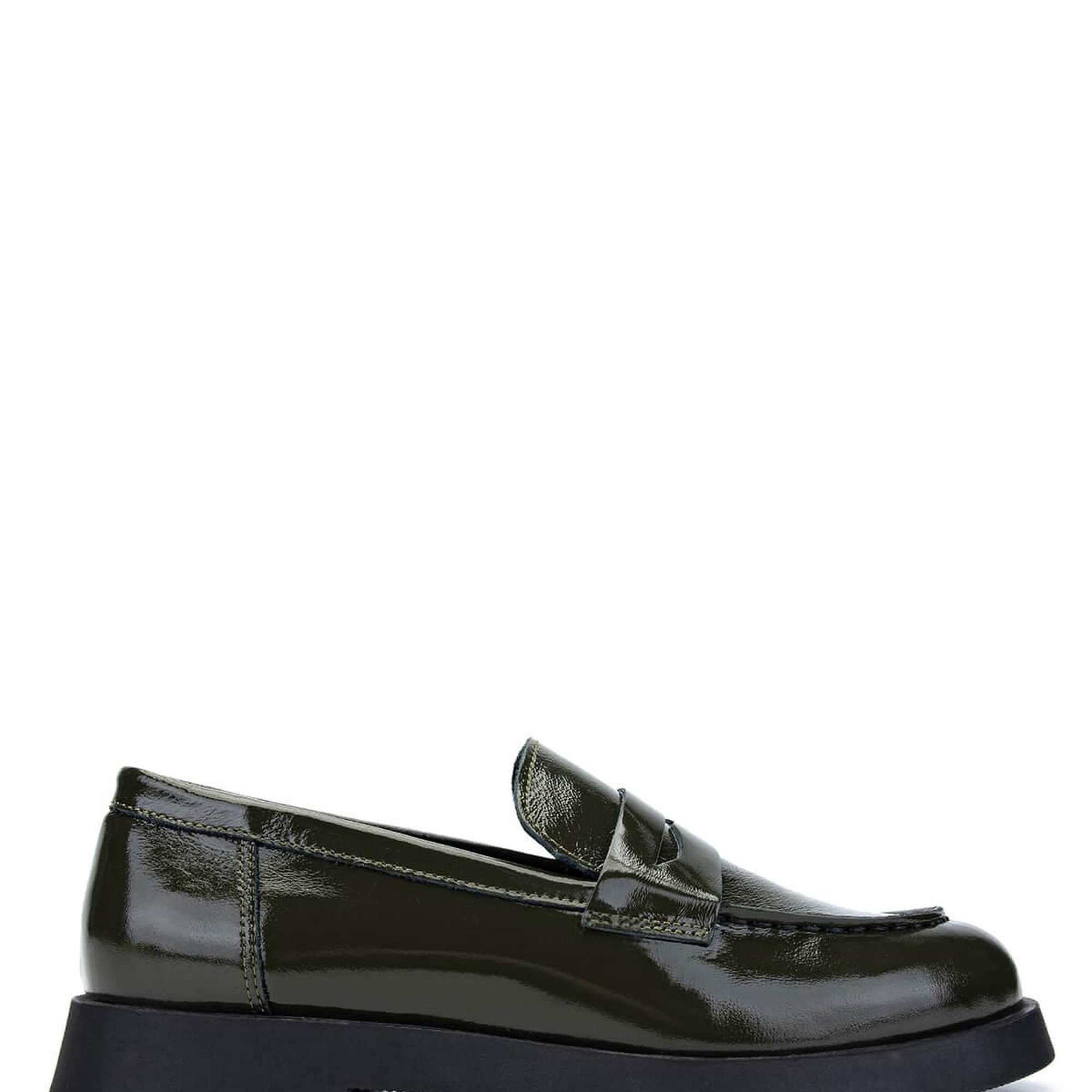 Tamer Tanca Kadın Hakiki Deri Haki Rugan Loafer Ayakkabı