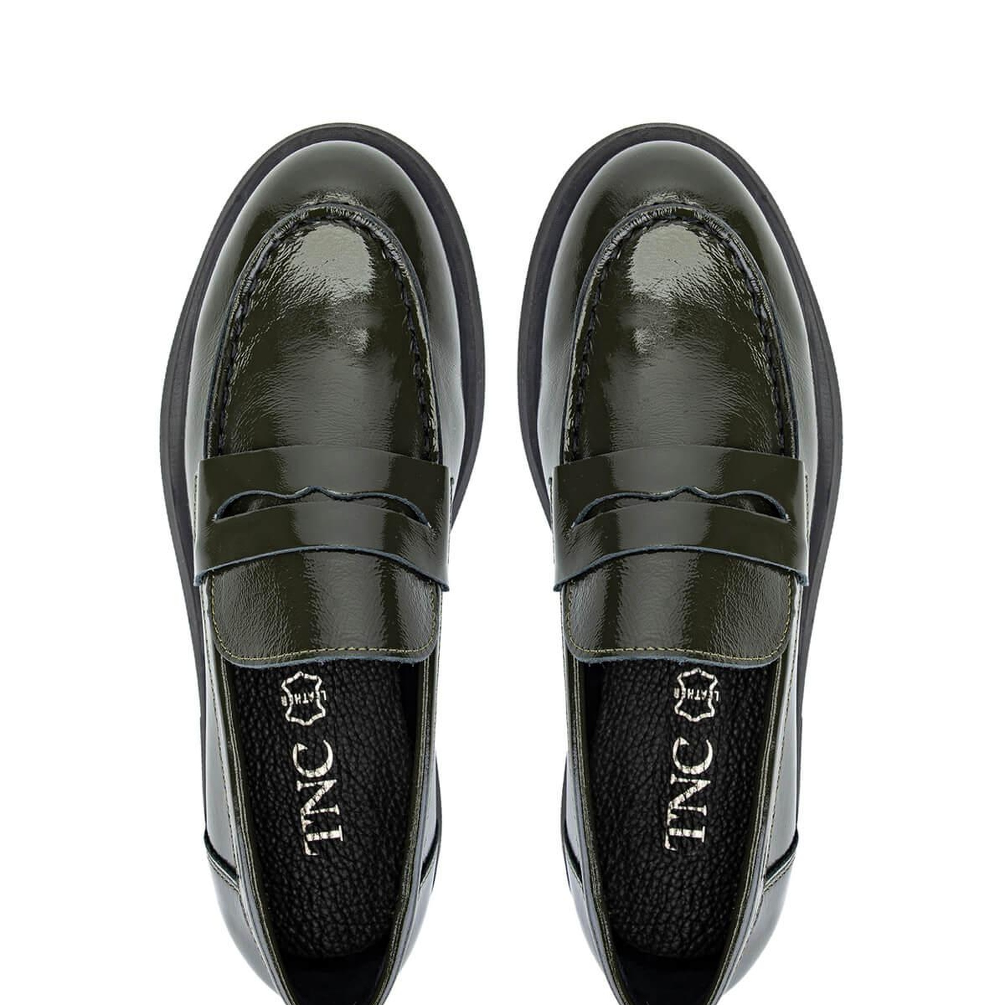 Tamer Tanca Kadın Hakiki Deri Haki Rugan Loafer Ayakkabı