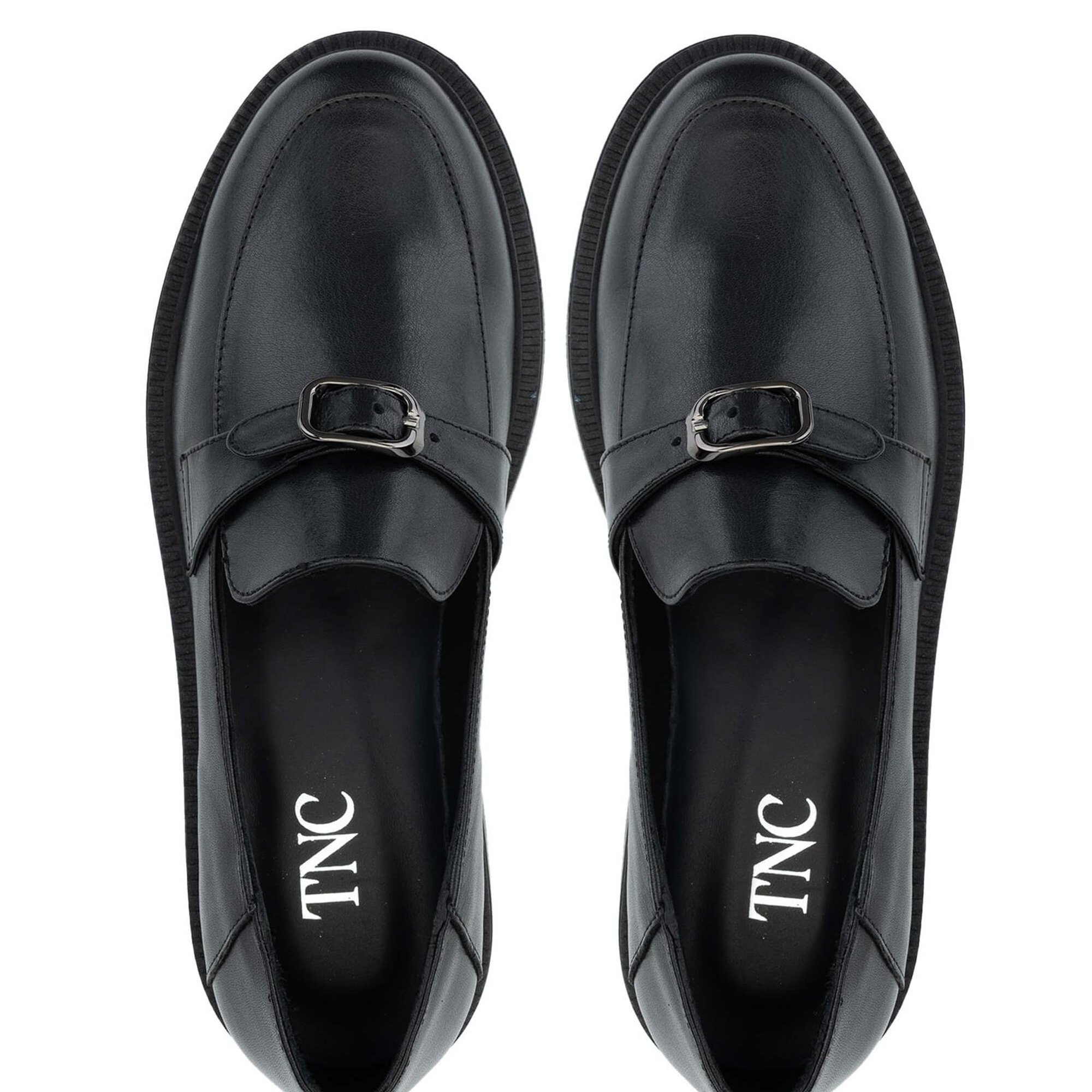 Tamer Tanca Kadın Hakiki Deri Siyah Deri Loafer Ayakkabı