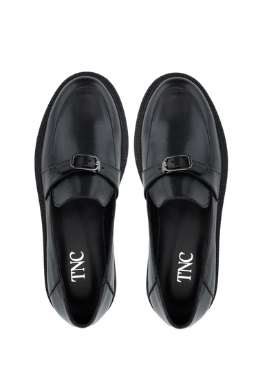  Tamer Tanca Kadın Hakiki Deri Siyah Deri Loafer Ayakkabı