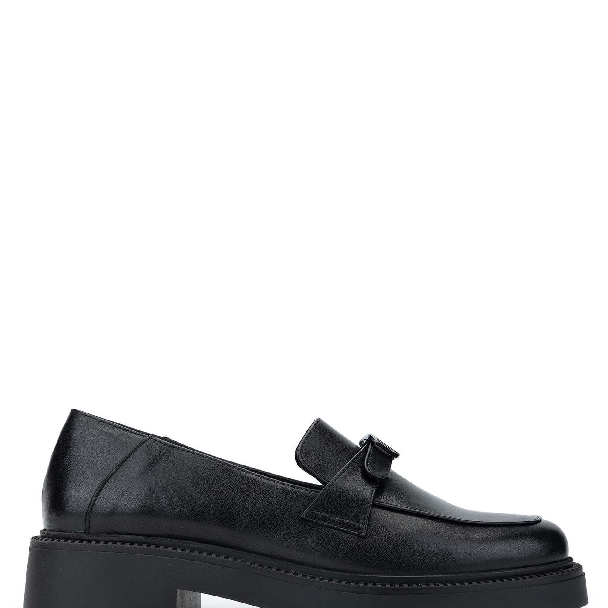 Tamer Tanca Kadın Hakiki Deri Siyah Deri Loafer Ayakkabı