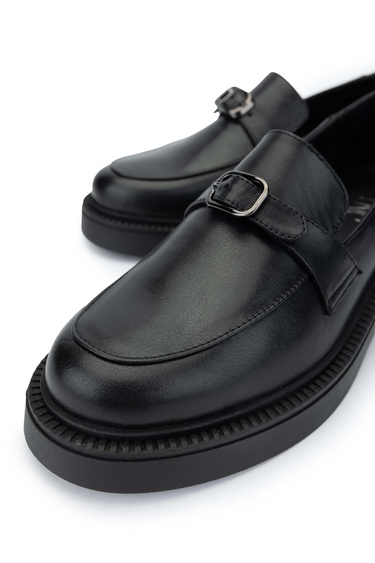  Tamer Tanca Kadın Hakiki Deri Siyah Deri Loafer Ayakkabı