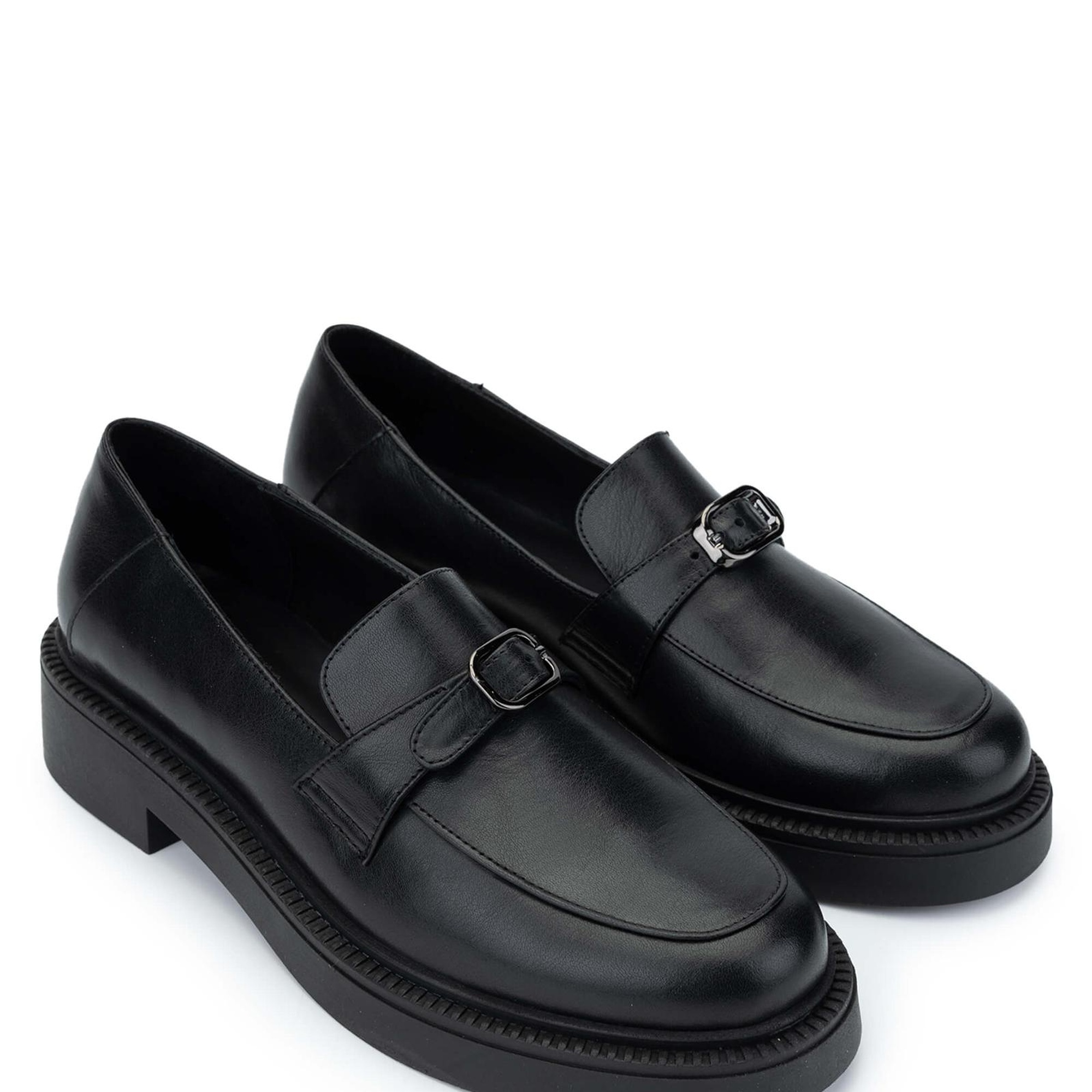 Tamer Tanca Kadın Hakiki Deri Siyah Deri Loafer Ayakkabı