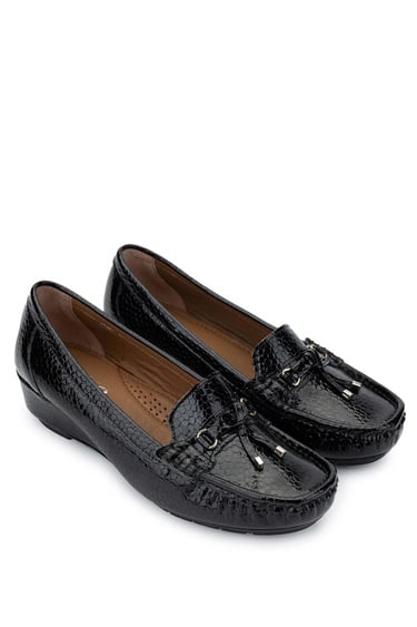  Tamer Tanca Kadın Hakiki Deri Siyah Loafer Ayakkabı