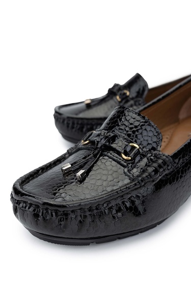  Tamer Tanca Kadın Hakiki Deri Siyah Loafer Ayakkabı