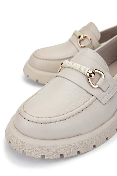  Tamer Tanca Kadın Hakiki Deri Bej Loafer Ayakkabı