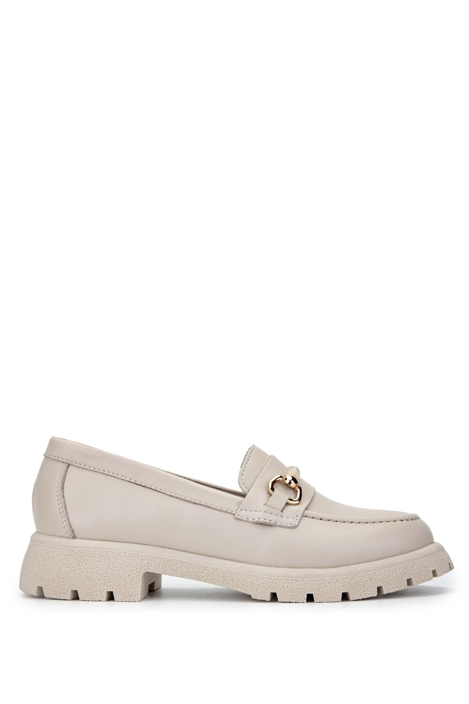  Tamer Tanca Kadın Hakiki Deri Bej Loafer Ayakkabı