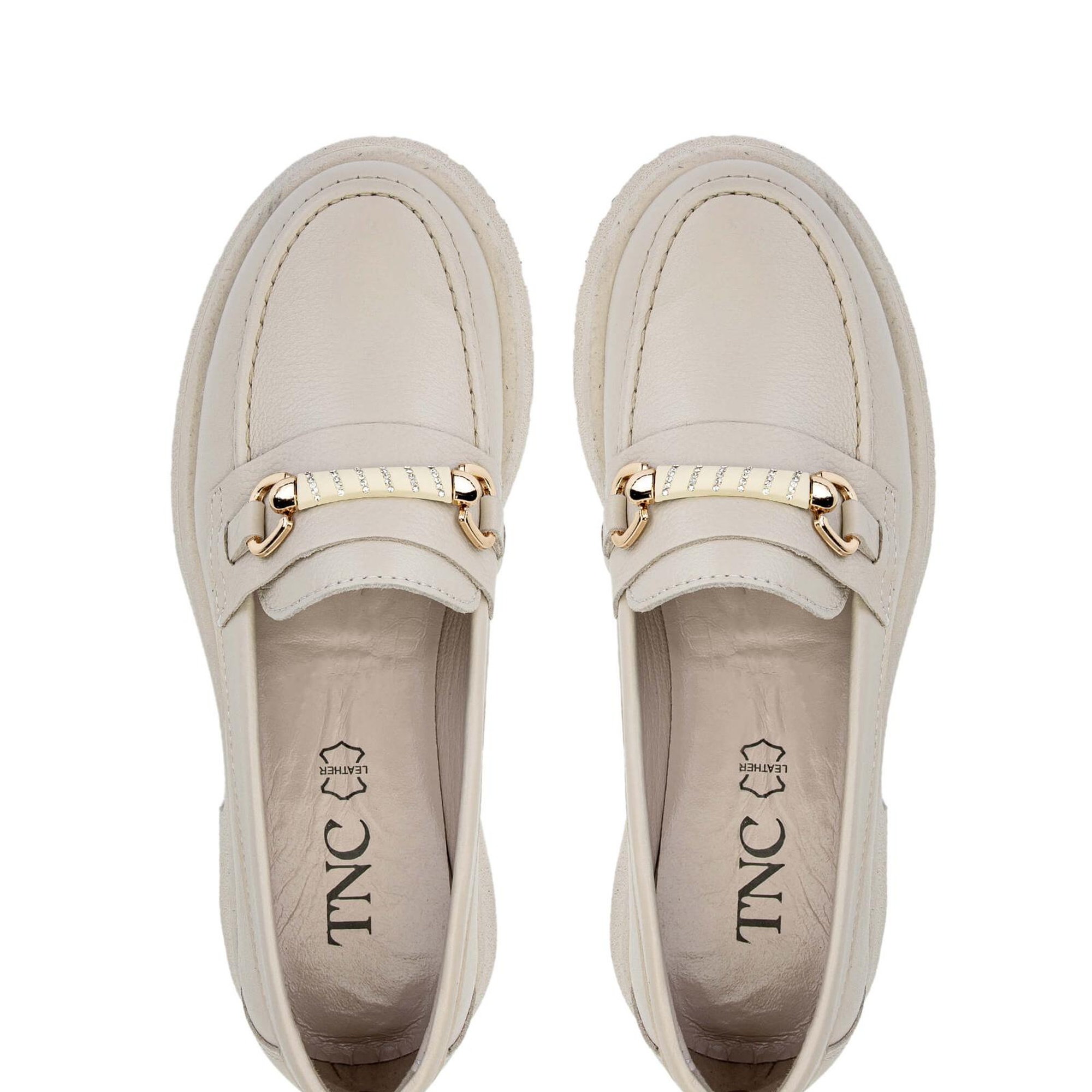 Tamer Tanca Kadın Hakiki Deri Bej Loafer Ayakkabı