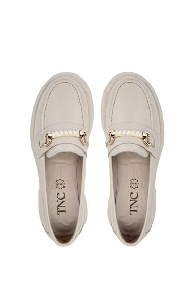  Tamer Tanca Kadın Hakiki Deri Bej Loafer Ayakkabı