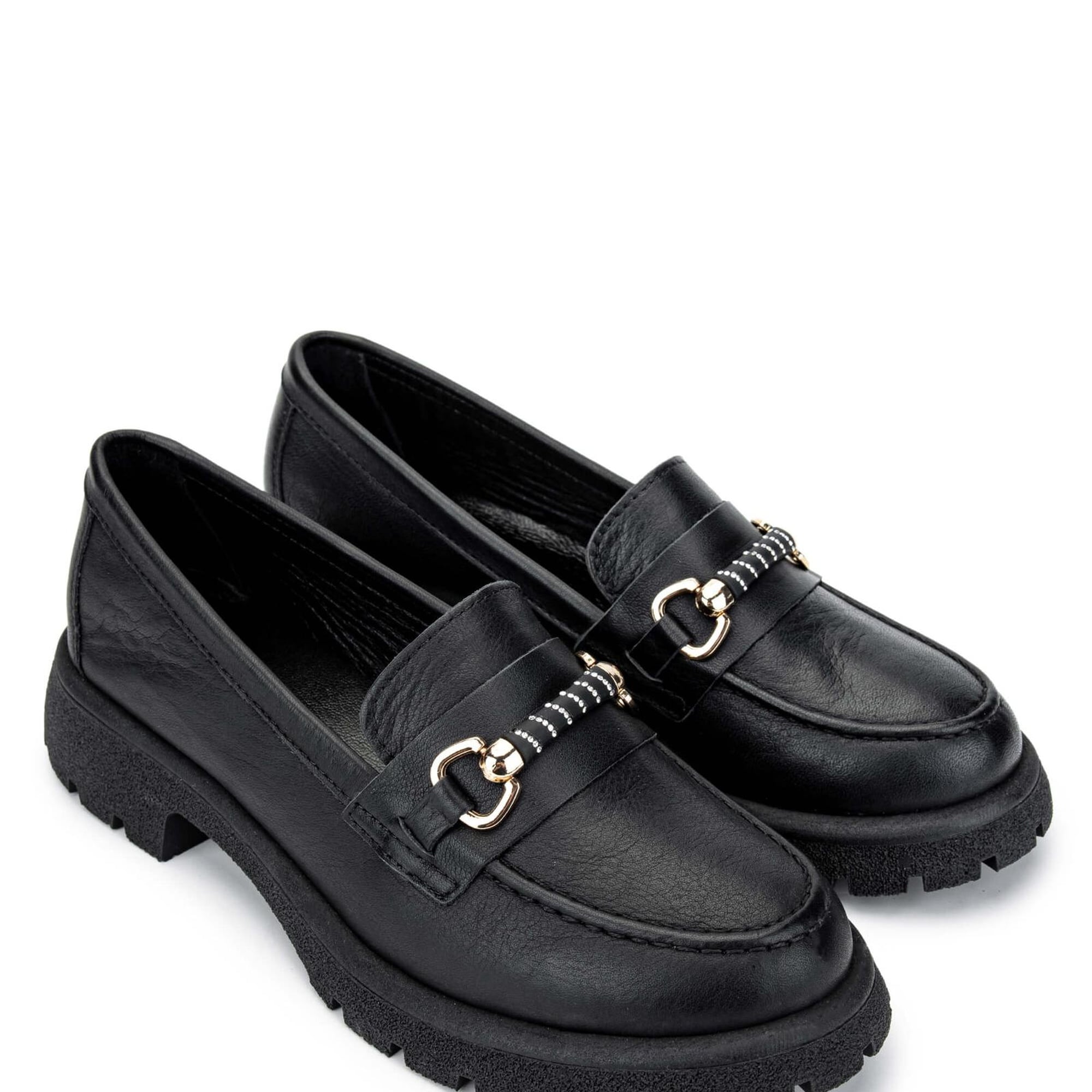 Tamer Tanca Kadın Hakiki Deri Siyah Deri Loafer Ayakkabı