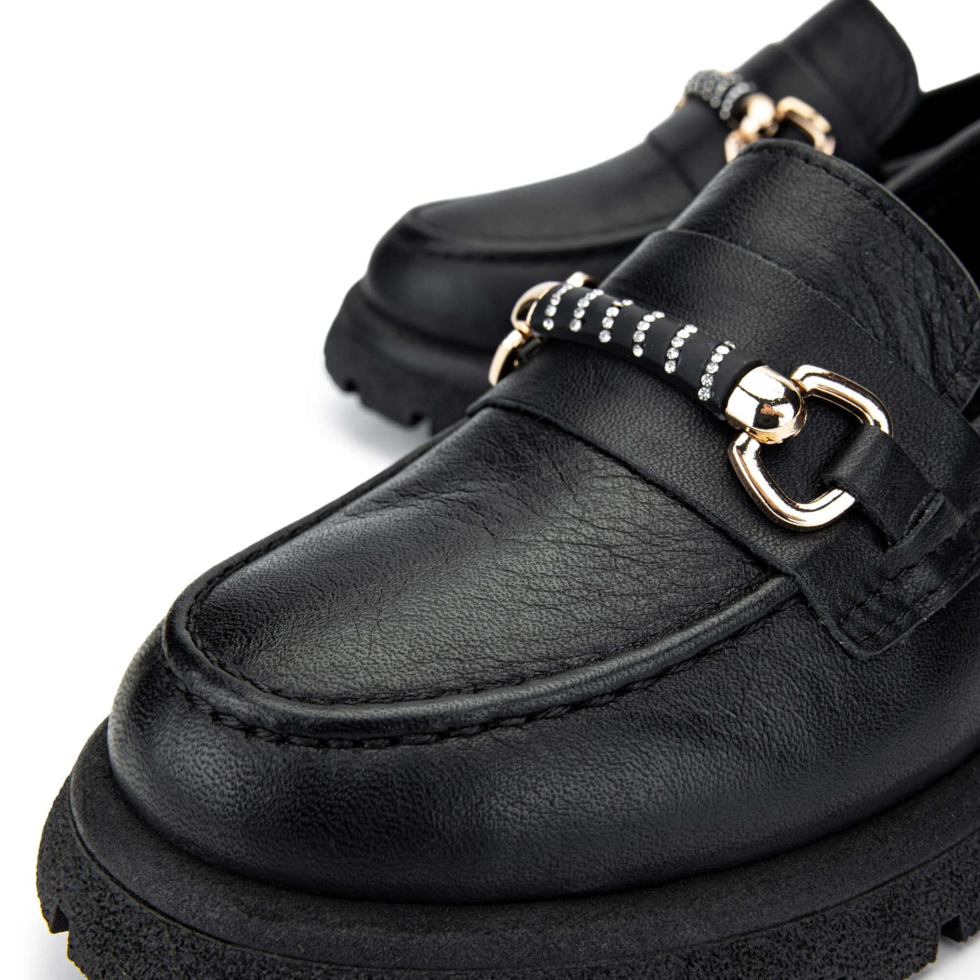 Tamer Tanca Kadın Hakiki Deri Siyah Deri Loafer Ayakkabı