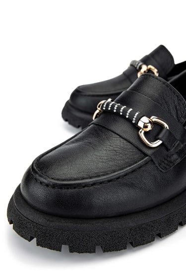  Tamer Tanca Kadın Hakiki Deri Siyah Deri Loafer Ayakkabı