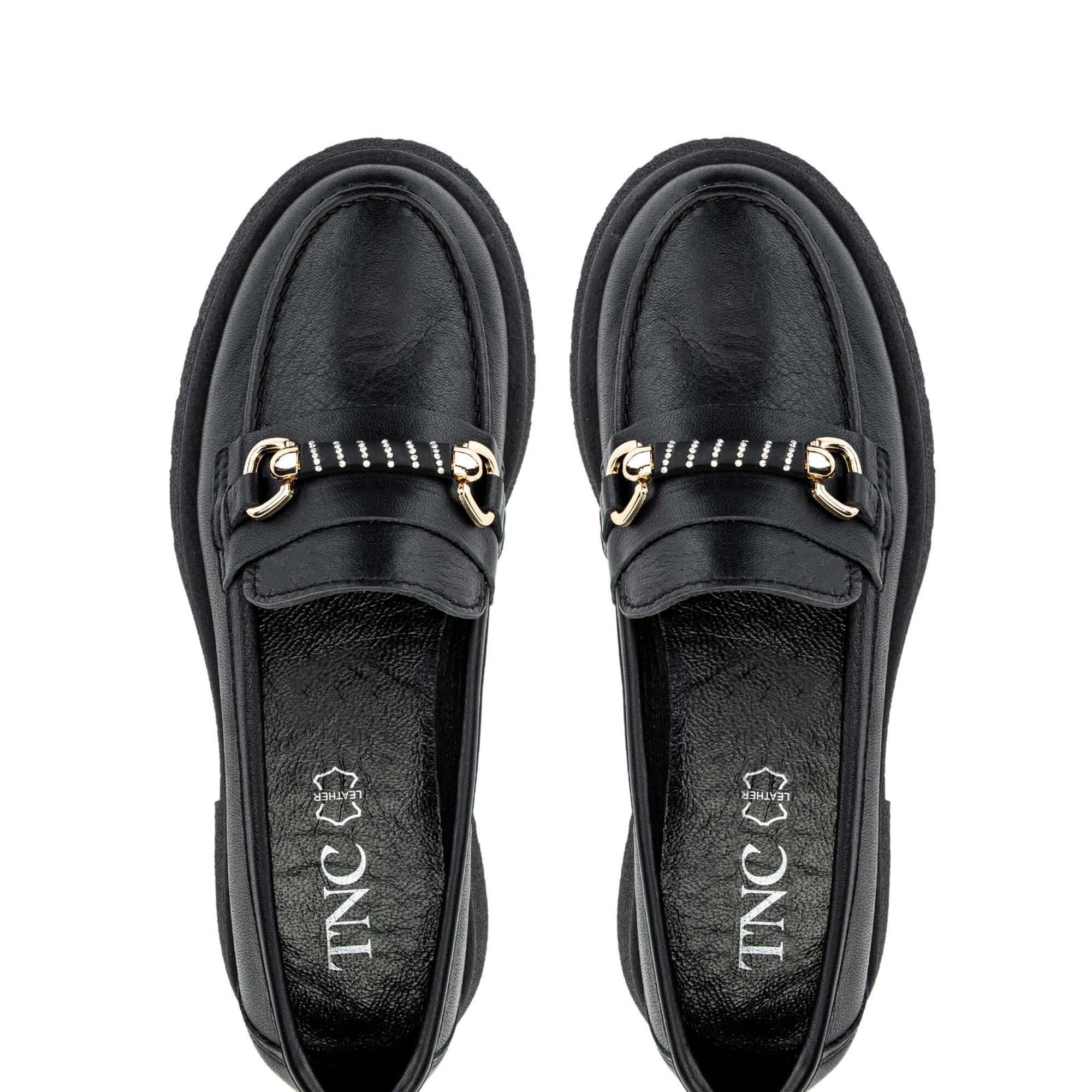 Tamer Tanca Kadın Hakiki Deri Siyah Deri Loafer Ayakkabı