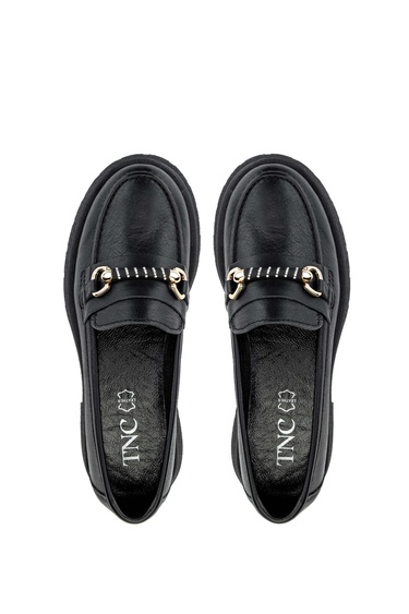  Tamer Tanca Kadın Hakiki Deri Siyah Deri Loafer Ayakkabı
