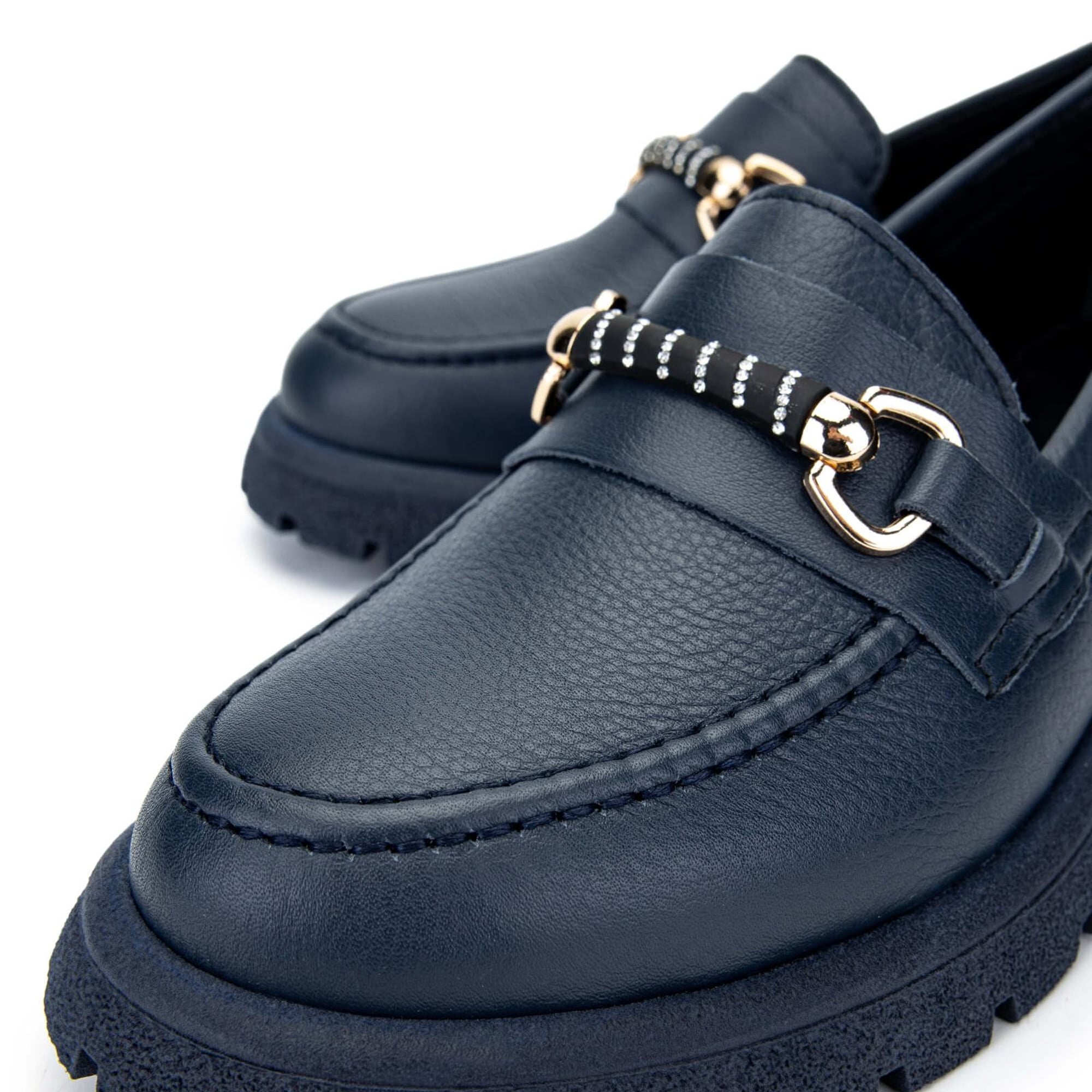 Tamer Tanca Kadın Hakiki Deri Lacivert Loafer Ayakkabı