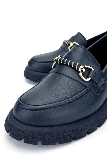  Tamer Tanca Kadın Hakiki Deri Lacivert Loafer Ayakkabı