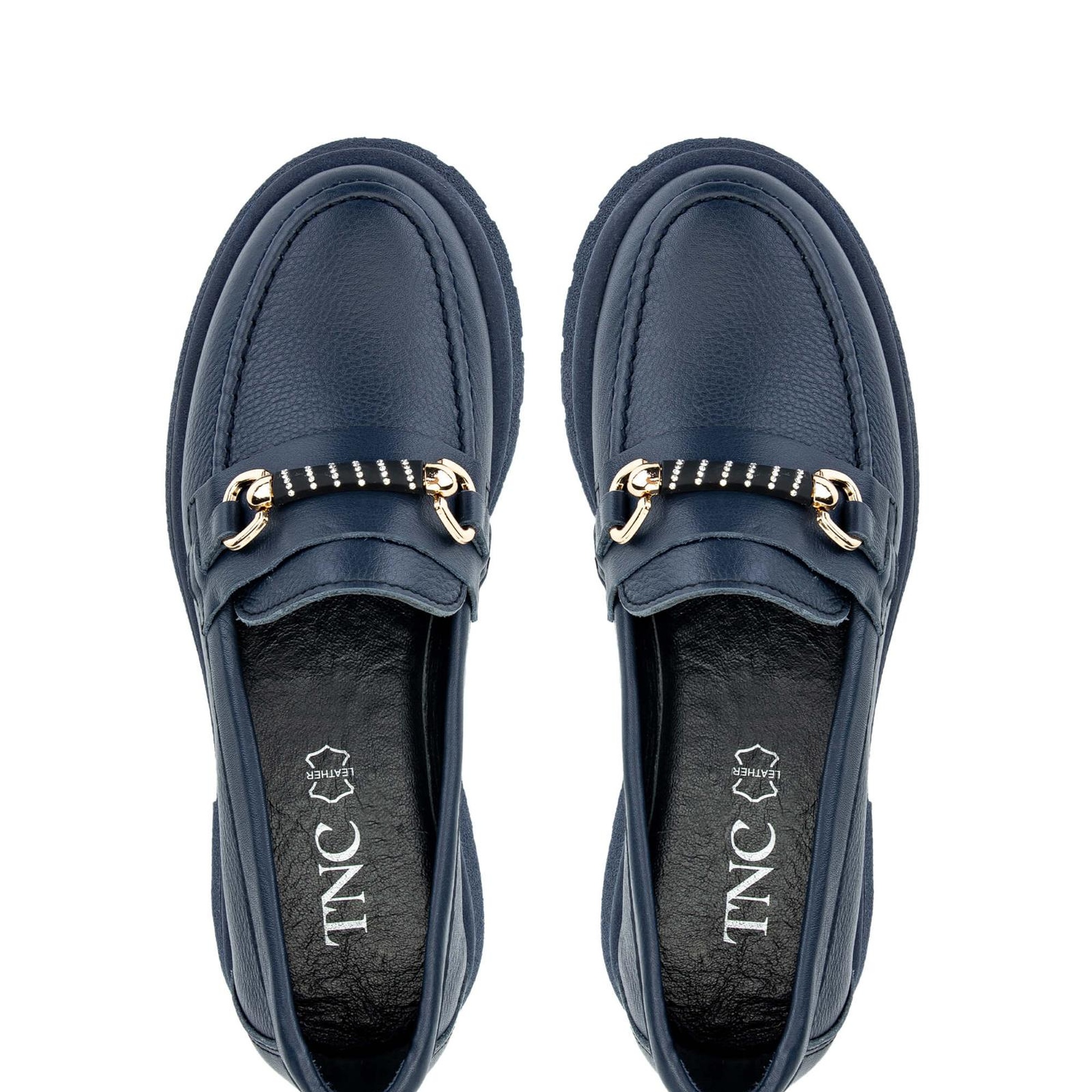 Tamer Tanca Kadın Hakiki Deri Lacivert Loafer Ayakkabı