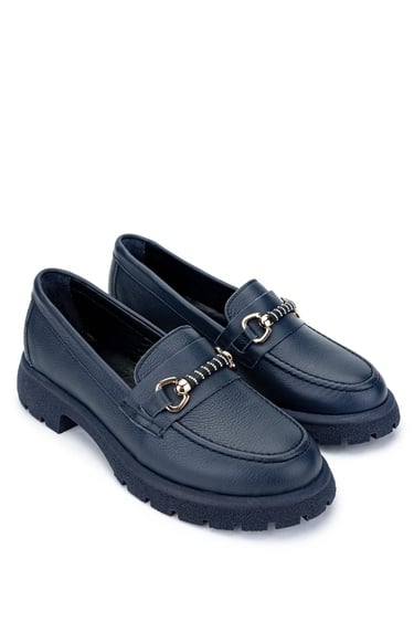  Tamer Tanca Kadın Hakiki Deri Lacivert Loafer Ayakkabı